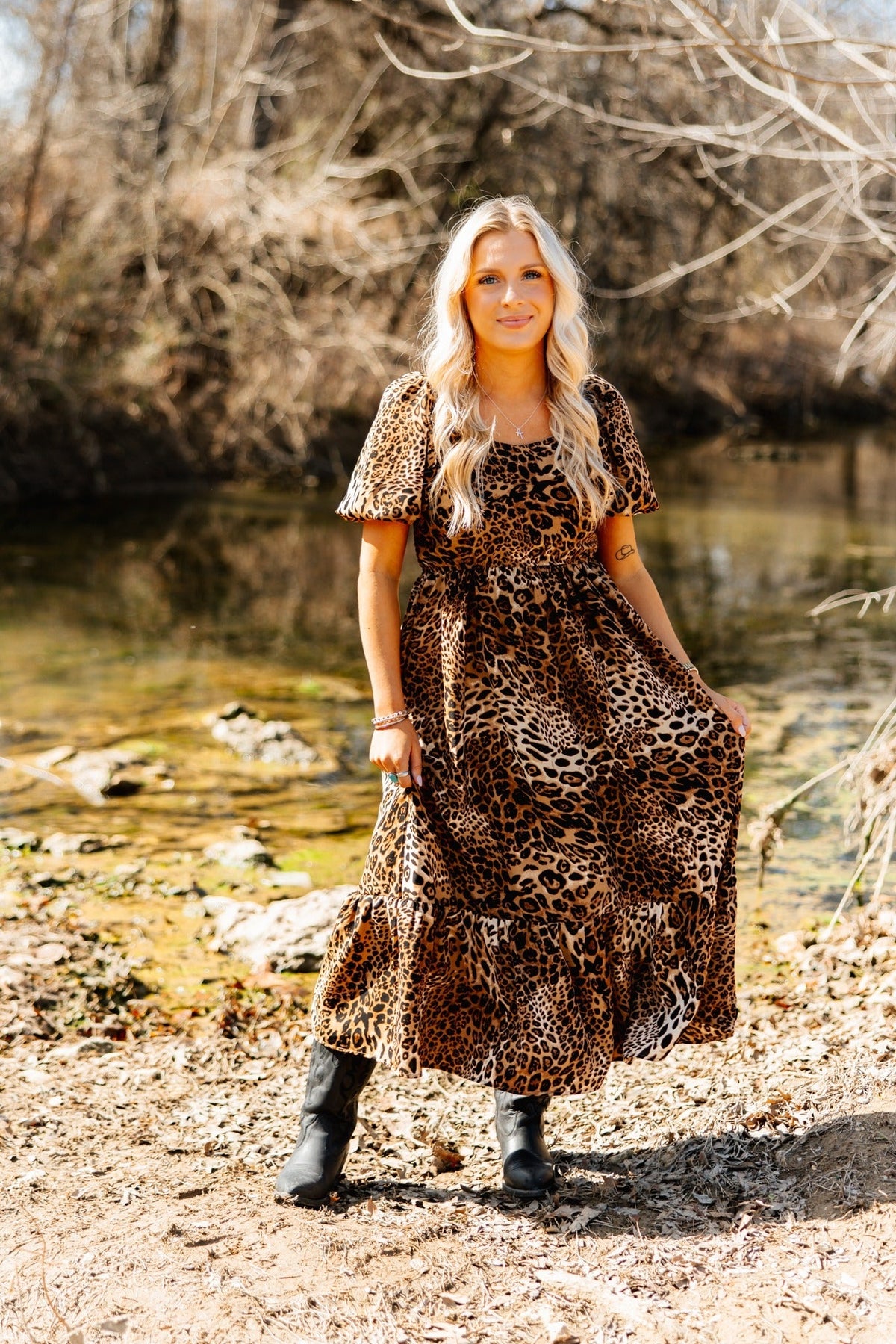 The Lyra Puff Sleeve Midi Dress, Leopard