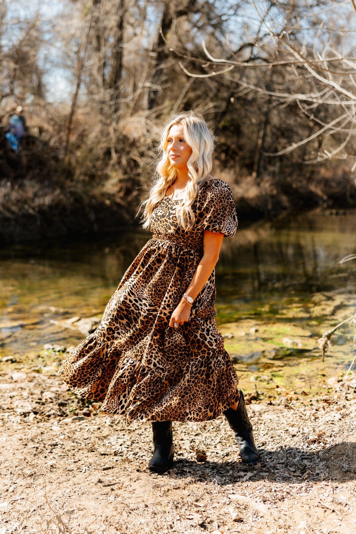The Lyra Puff Sleeve Midi Dress, Leopard