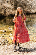 The Laurel Puff Sleeve Midi Dress, Red Floral