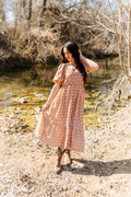 The Kendall Puff Sleeve Midi Dress, Rust Floral