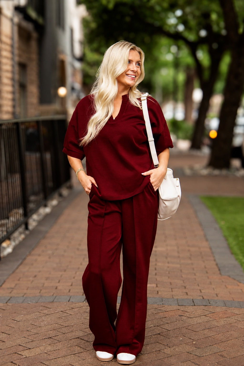 The Amelia Butter Soft V-Neck Top, Maroon