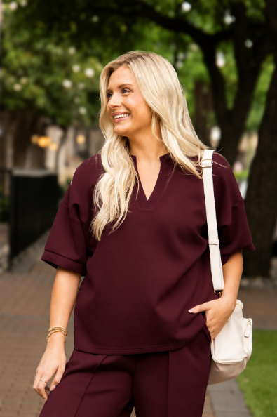 The Amelia Butter Soft V-Neck Top, Maroon