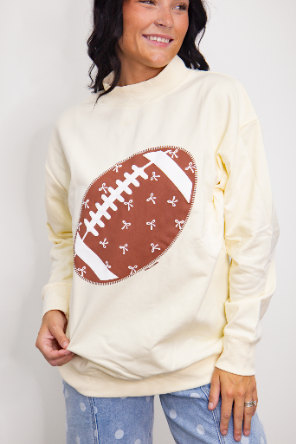 The Maisie Football on Mock Neck Sweatshirt, Ivory