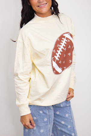 The Maisie Football on Mock Neck Sweatshirt, Ivory