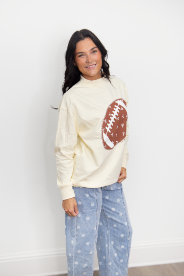 The Maisie Football on Mock Neck Sweatshirt, Ivory