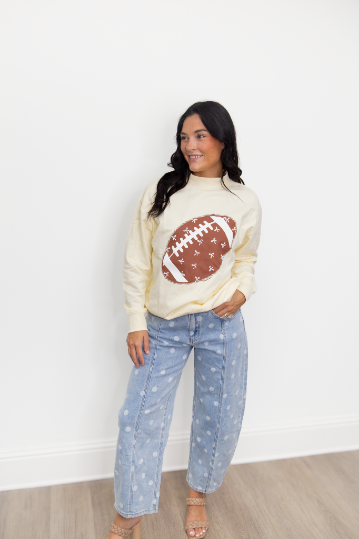The Maisie Football on Mock Neck Sweatshirt, Ivory