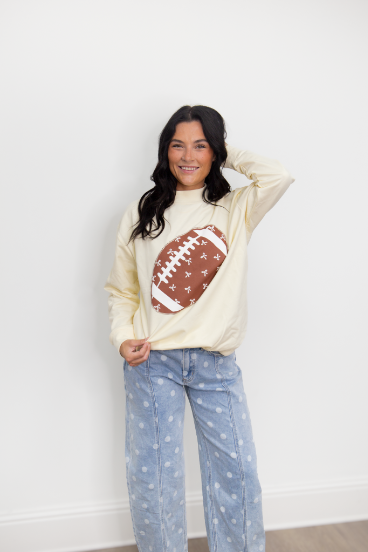 The Maisie Football on Mock Neck Sweatshirt, Ivory