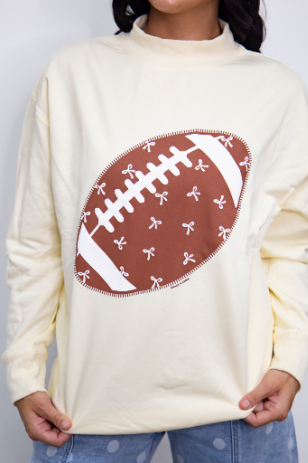 The Maisie Football on Mock Neck Sweatshirt, Ivory