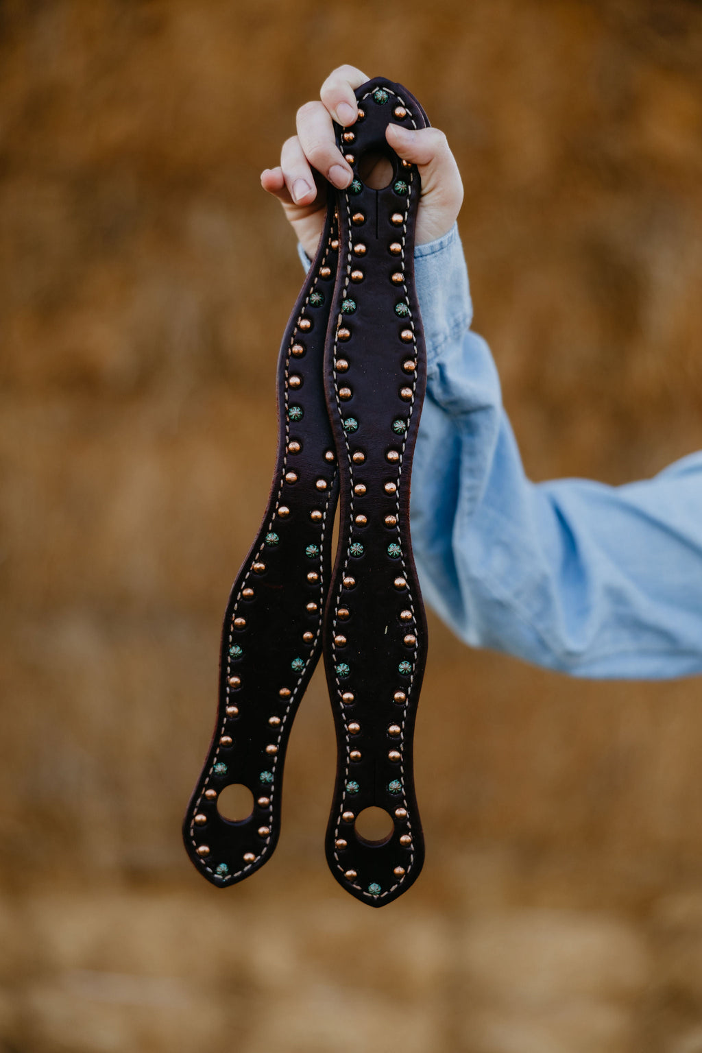 Andrea Equine Copper Turquoise Dotted Natural Harness Slobber Straps