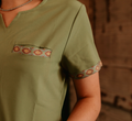 Simple Olive Green Aztec Scrub Top | Spurrin’ Scrubs