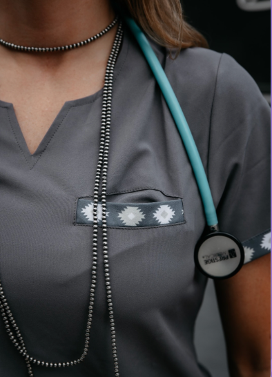 Simple Grey Aztec Scrub Top | Spurrin’ Scrubs