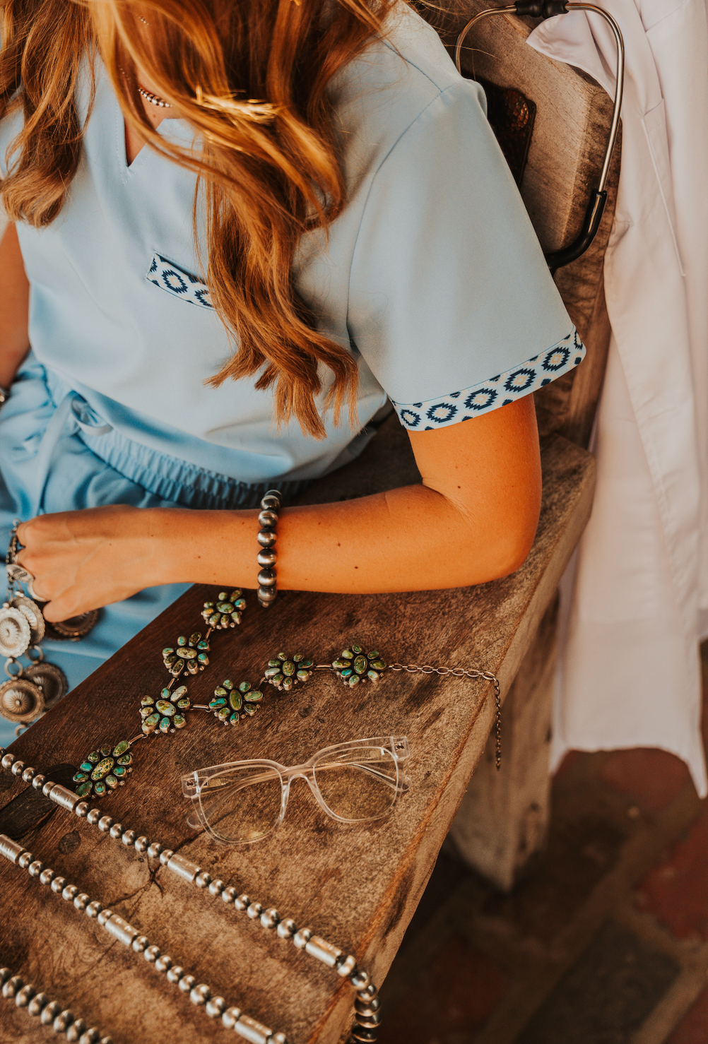 Simple Cecil Blue Aztec Scrub Top | Spurrin’ Scrubs