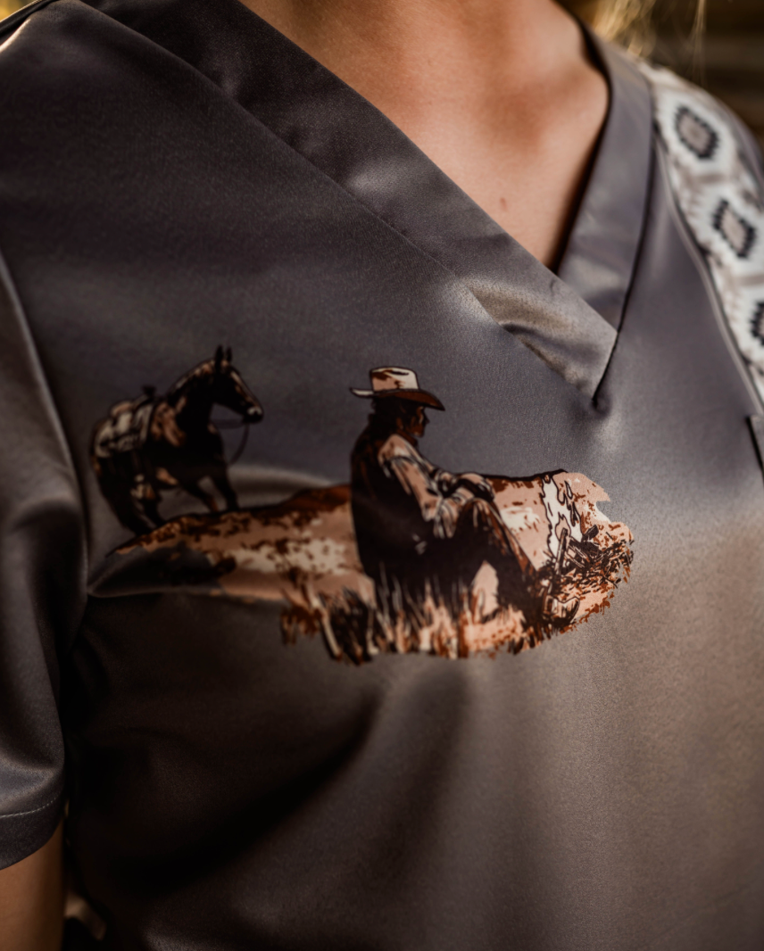 Grey Cowboy Scrub Top | Spurrin’ Scrubs