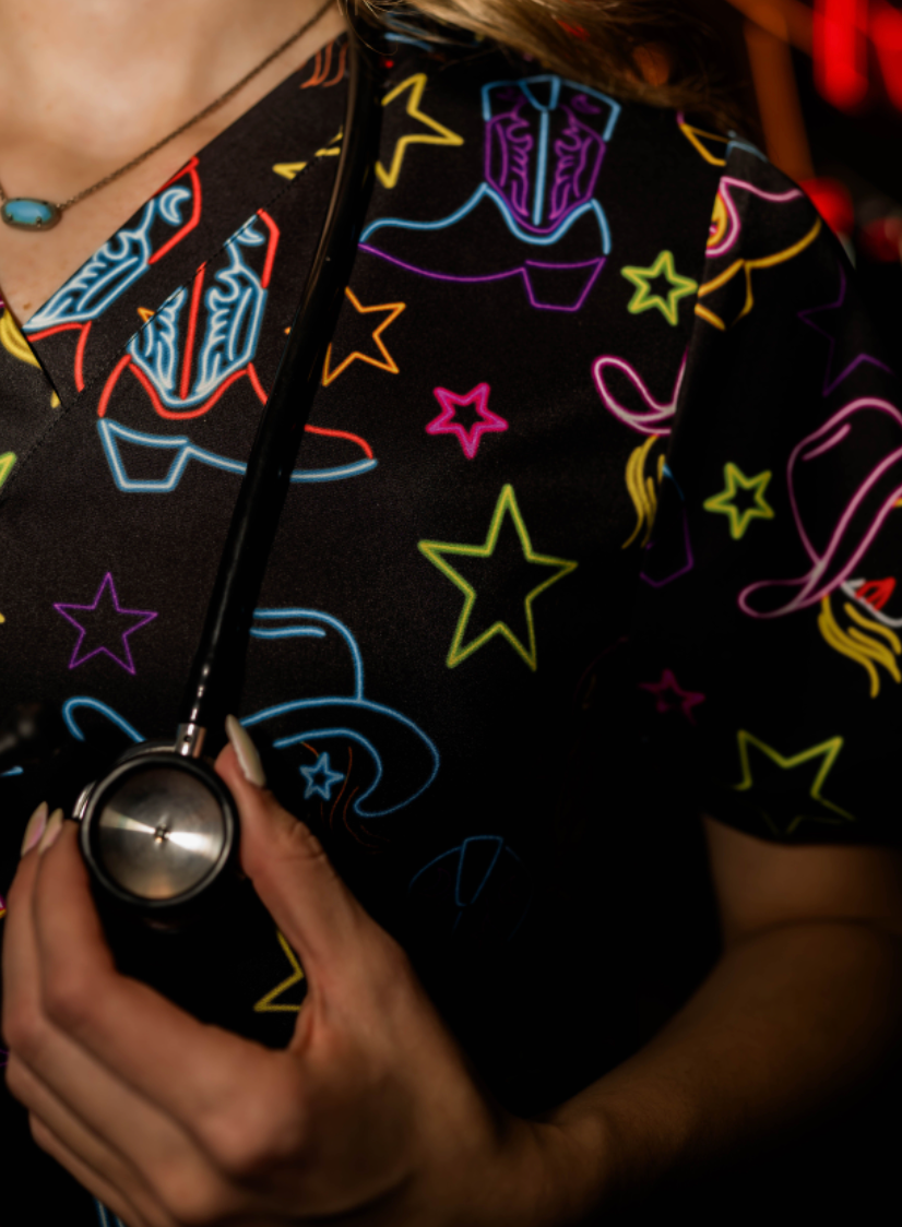 Neon Cowgirl Scrub Top | Spurrin’ Scrubs
