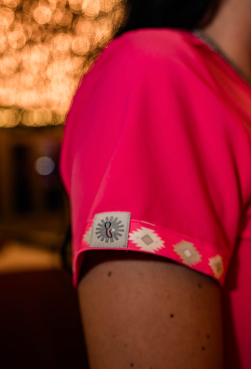 Simple Hot Pink Aztec Scrub Top | Spurrin’ Scrubs