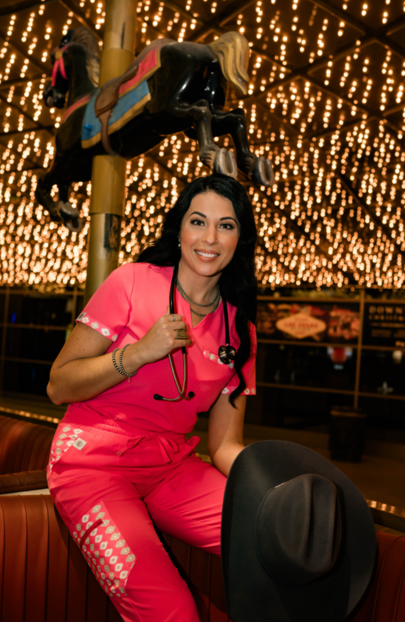 Simple Hot Pink Aztec Scrub Top | Spurrin’ Scrubs