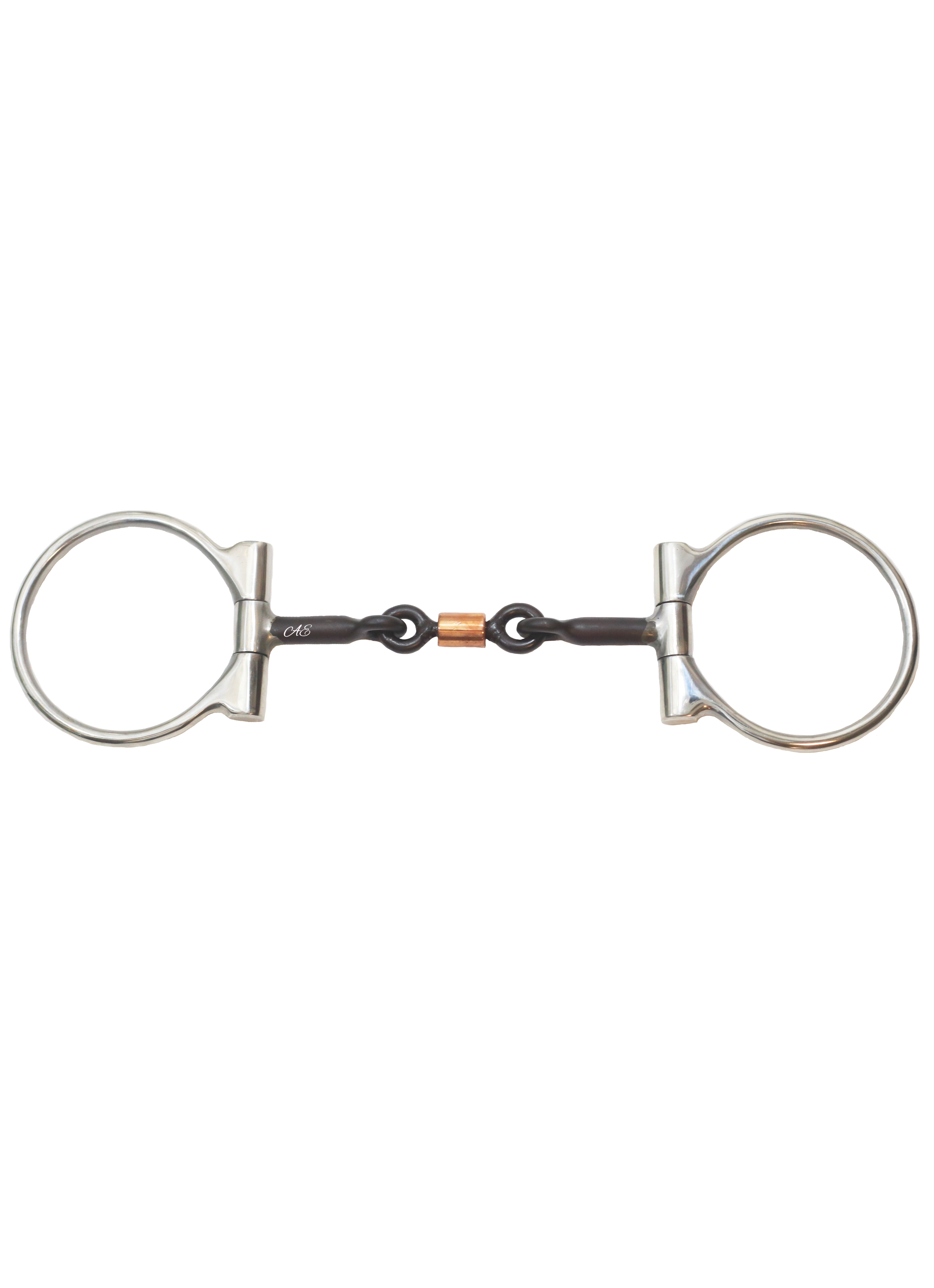 Andrea Equine "Signature" Dogbone Roller Sweet Iron Dee Snaffle Bit w/Copper Inlay