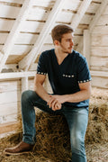 Men's Simple Navy Aztec Scrub Top