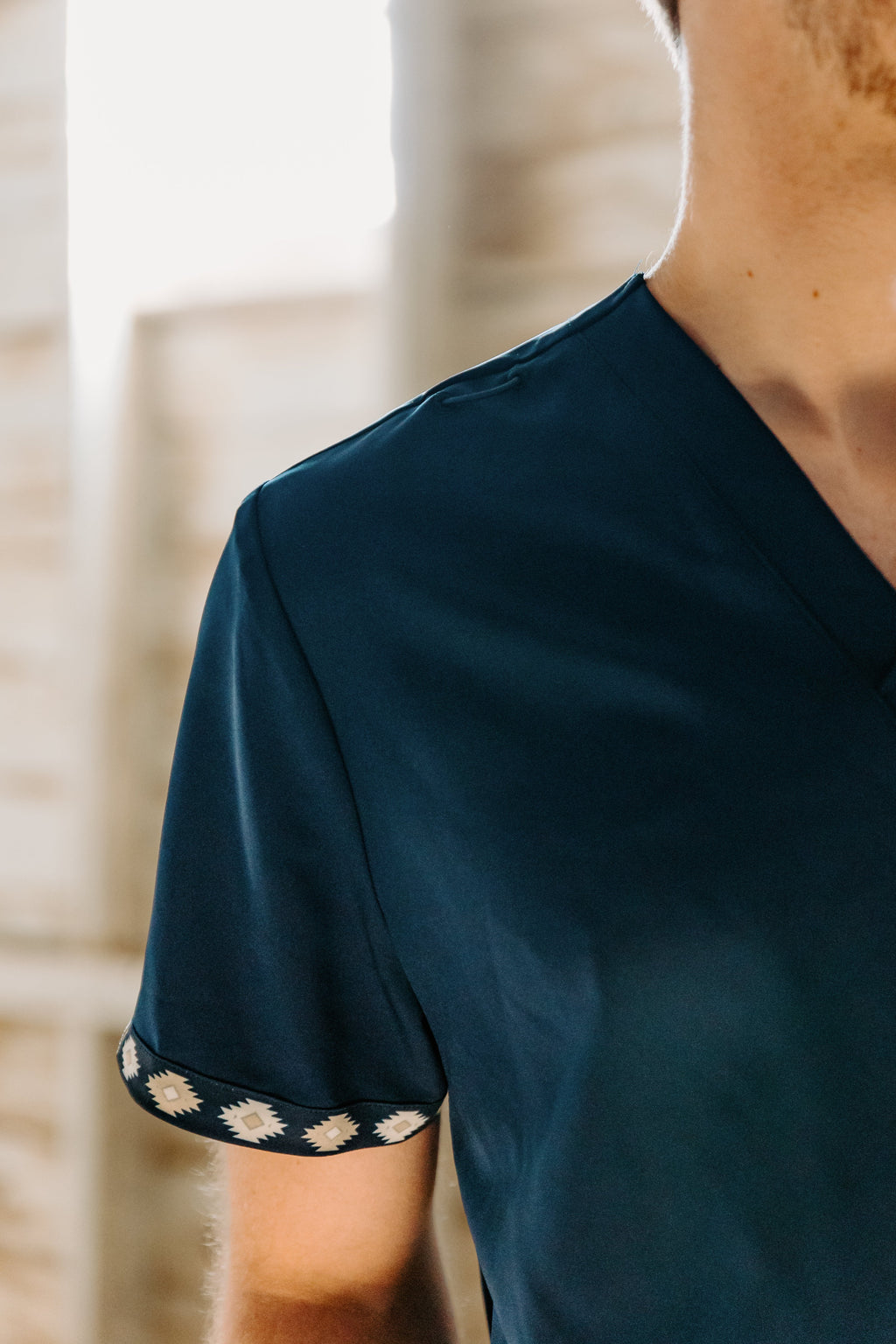 Men's Simple Navy Aztec Scrub Top