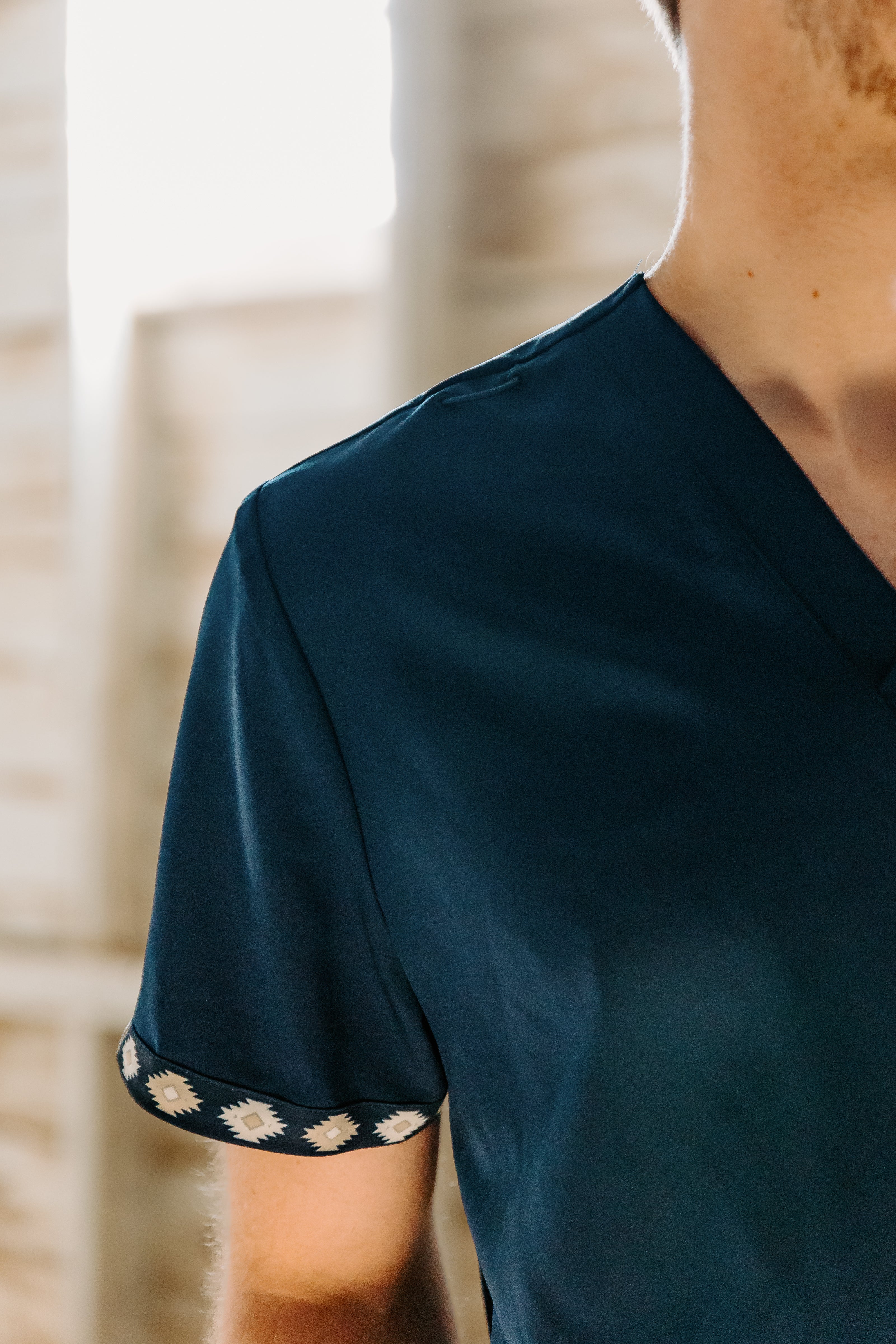Men's Simple Navy Aztec Scrub Top