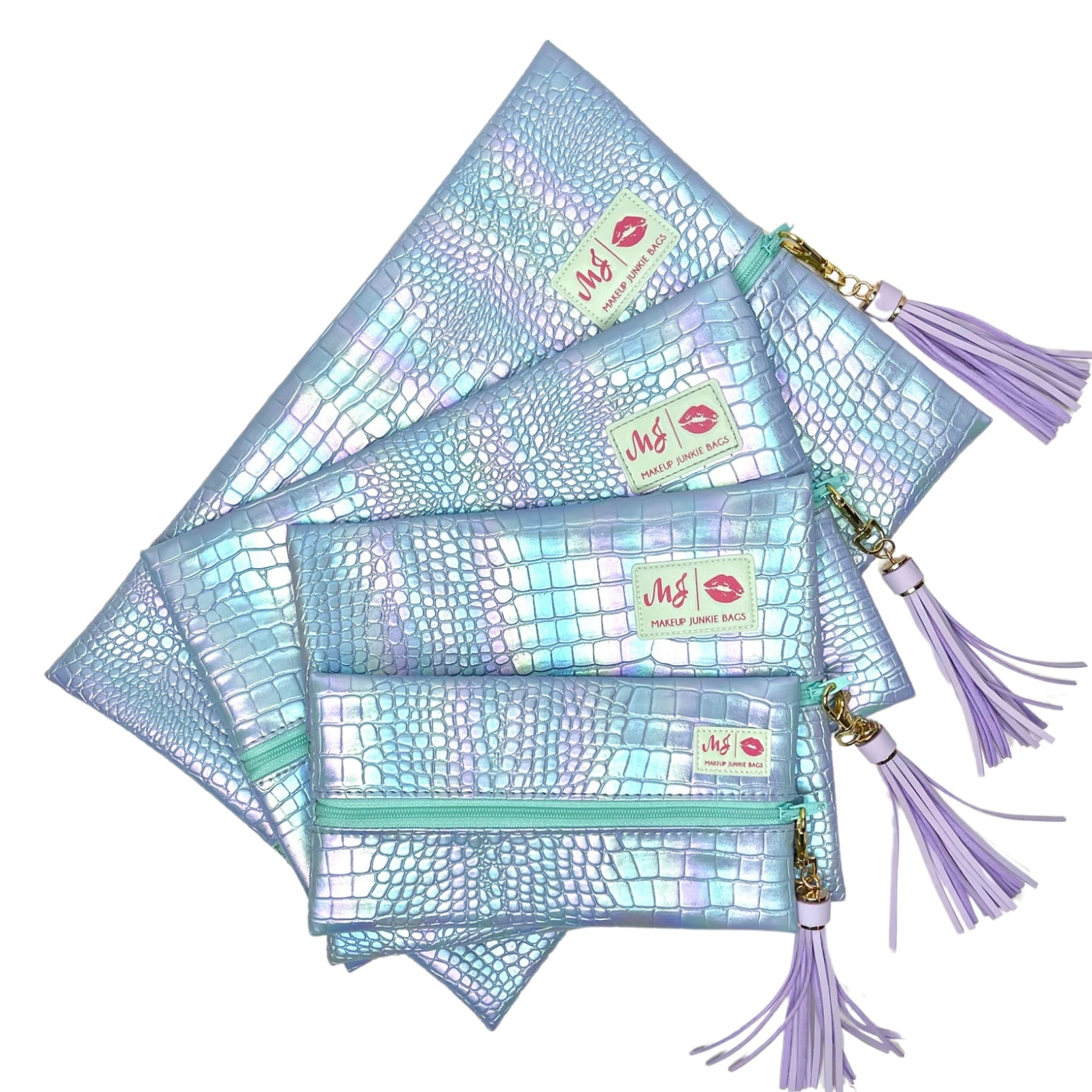 Makeup Junkie | Flat Lay Spill Resistant Bag : Iridescent Gator