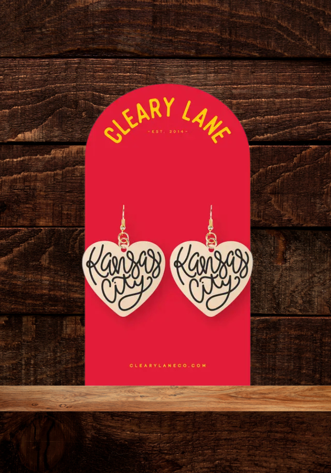 Kansas City Script Heart Dangle Earrings