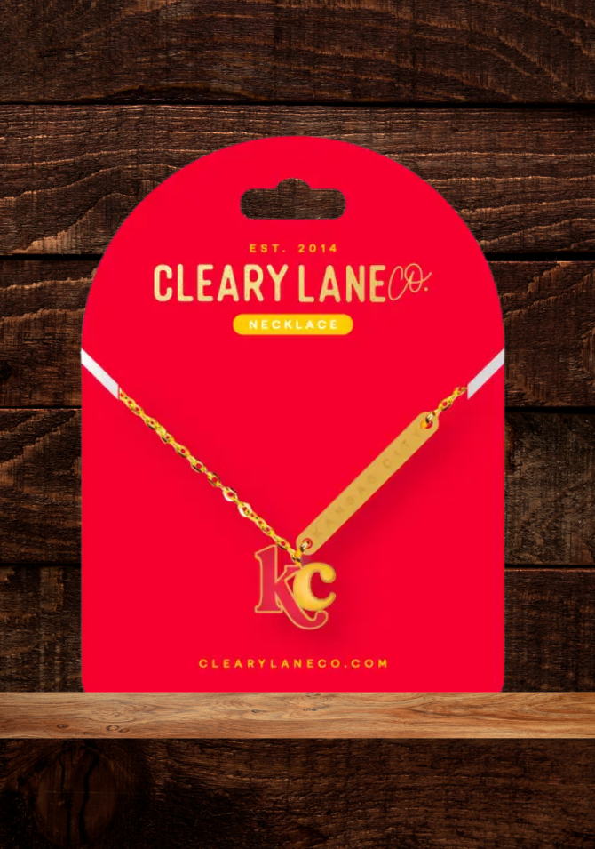 Kansas City Red & Yellow Letters Gold Enamel Necklace