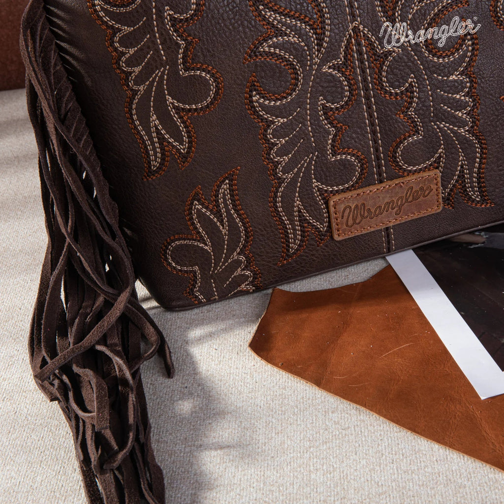 Wrangler Top Handle Embroidered Fringe Tote/Crossbody - Multiple Colors!