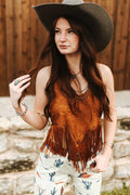 The Ivy Camel Lace Fringe Halter Top