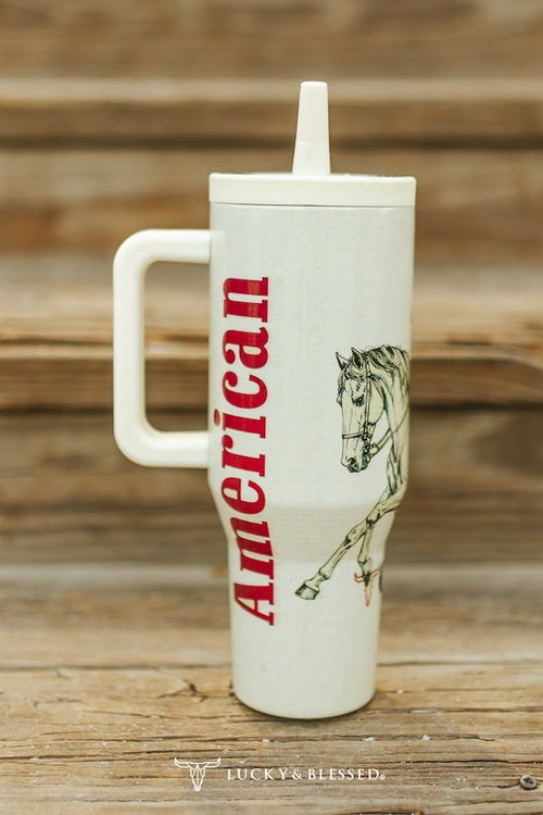 American Cowgirl Riding Horse 40oz Tumbler (Patriotic Western)