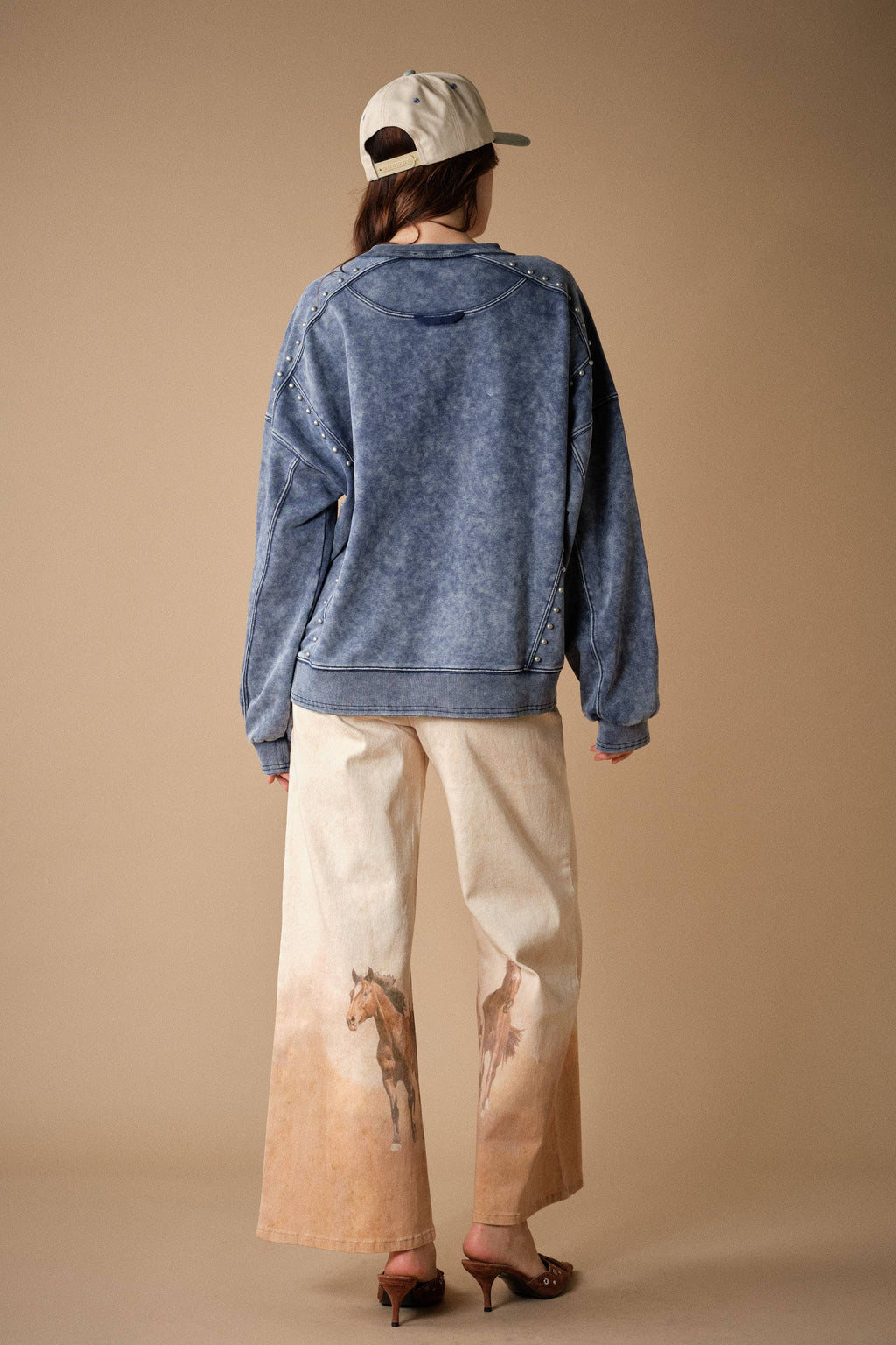 The Brooke Horse Embroidery Stud Sweatshirt