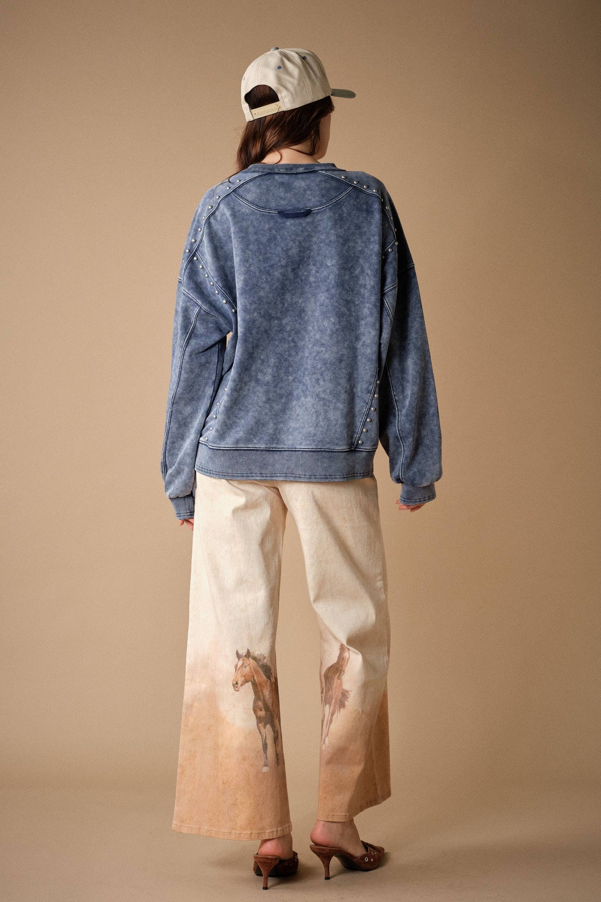 The Brooke Horse Embroidery Stud Sweatshirt
