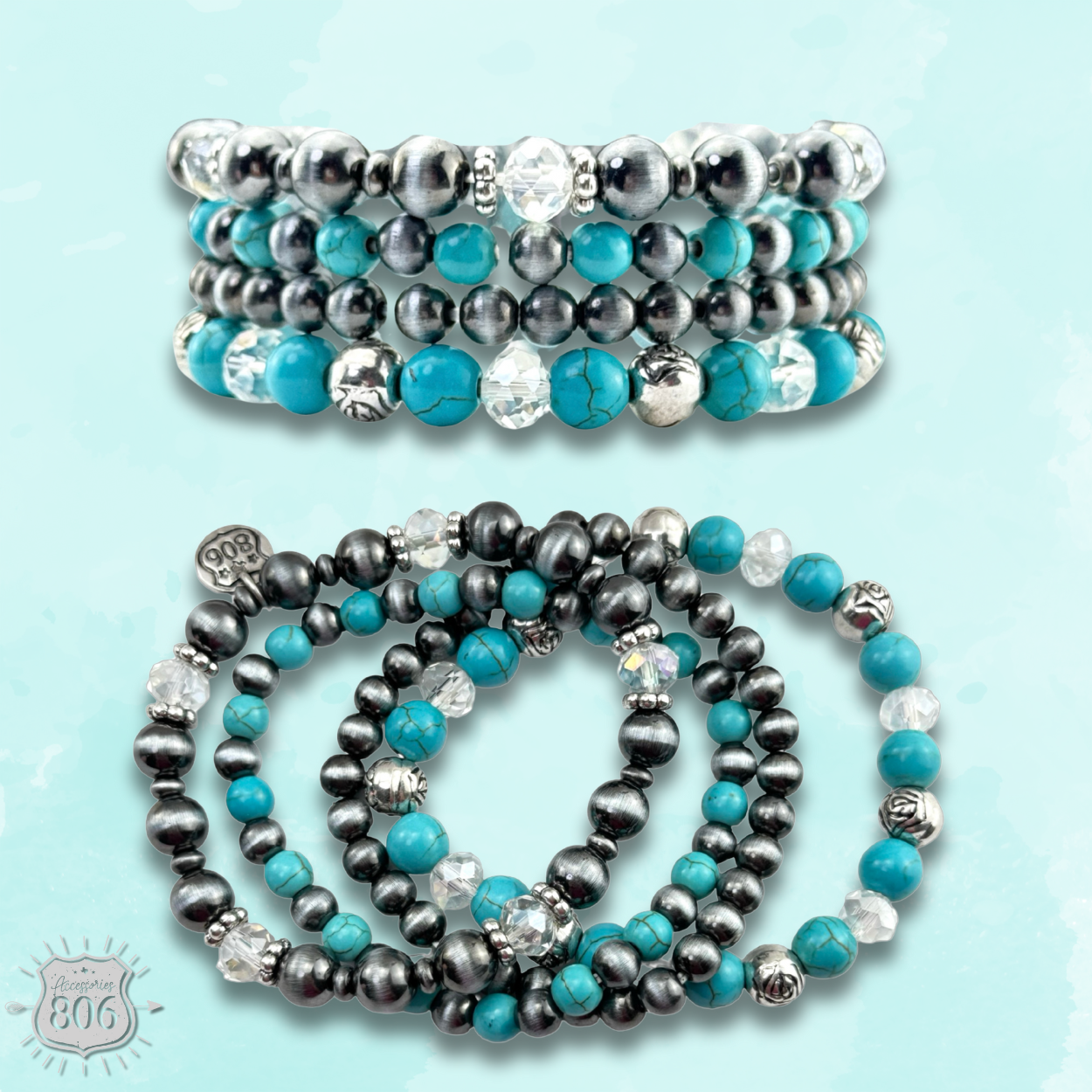 The Aiyana Silver and Turquoise Bracelet Stack