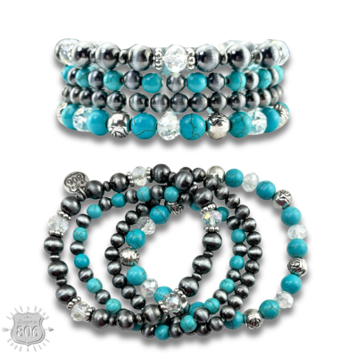 The Aiyana Silver and Turquoise Bracelet Stack