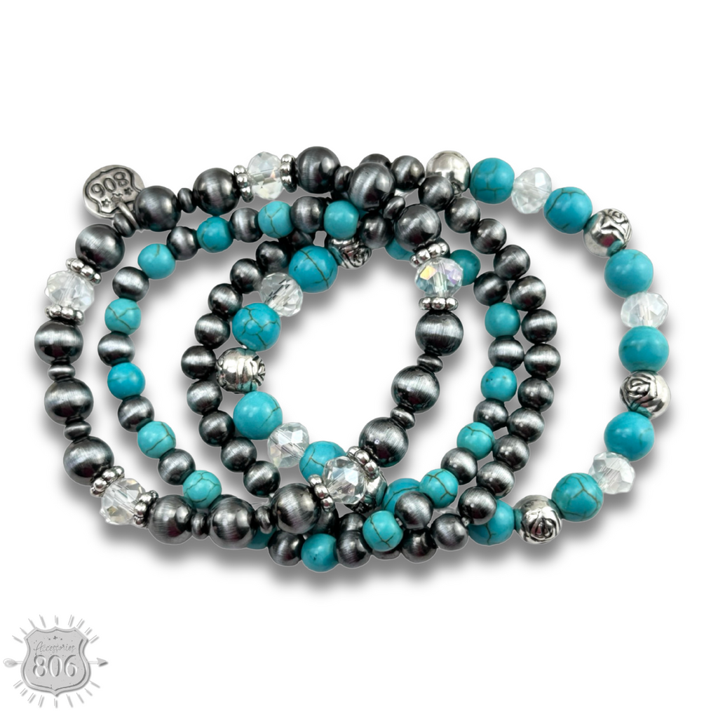 The Aiyana Silver and Turquoise Bracelet Stack