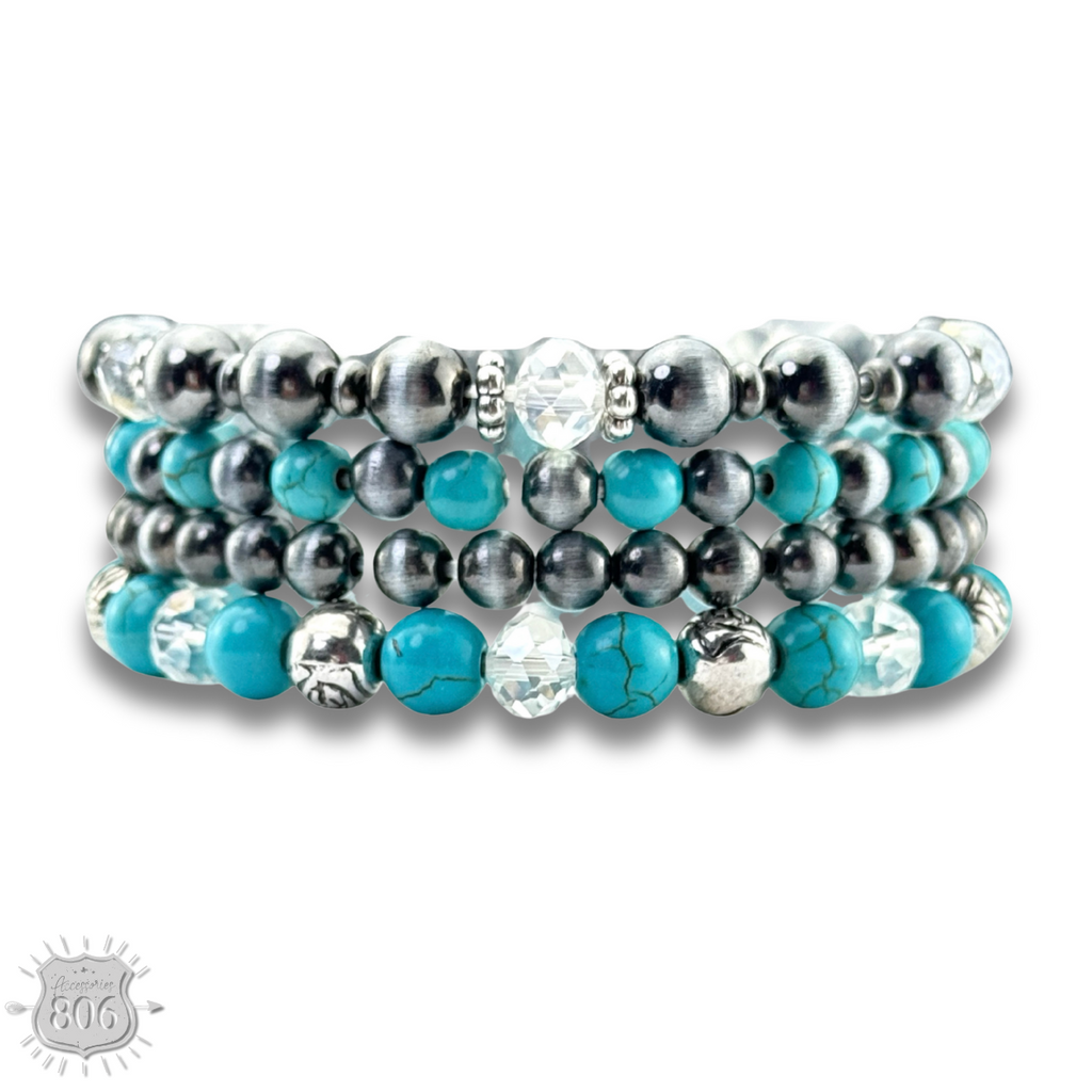 The Aiyana Silver and Turquoise Bracelet Stack