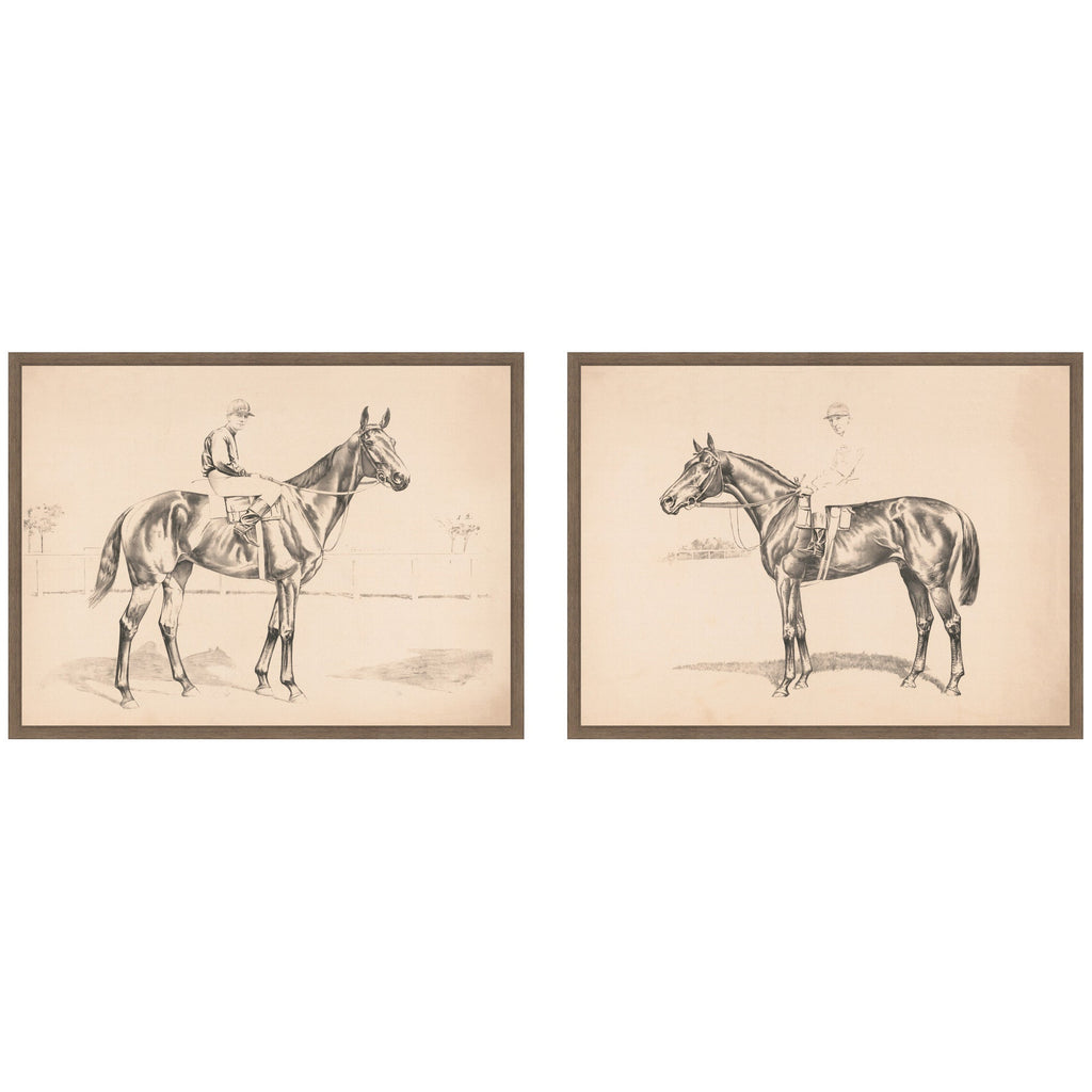 Portrait of Race Horse And Mounted Jockey 2 Piece Framed Canvas Wall Art Set by Nostalgia Prints