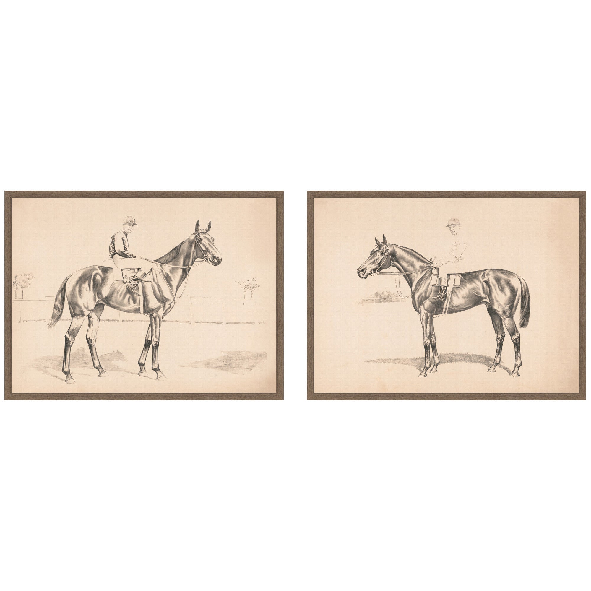 Portrait of Race Horse And Mounted Jockey 2 Piece Framed Canvas Wall Art Set by Nostalgia Prints