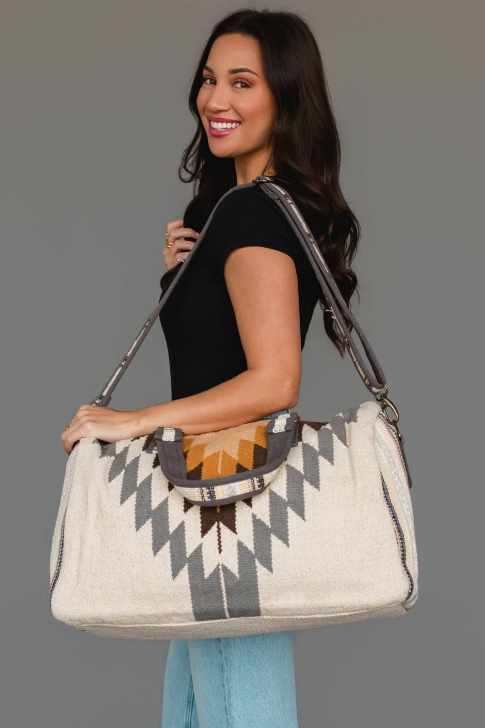 White, Gray & Camel Western Duffel