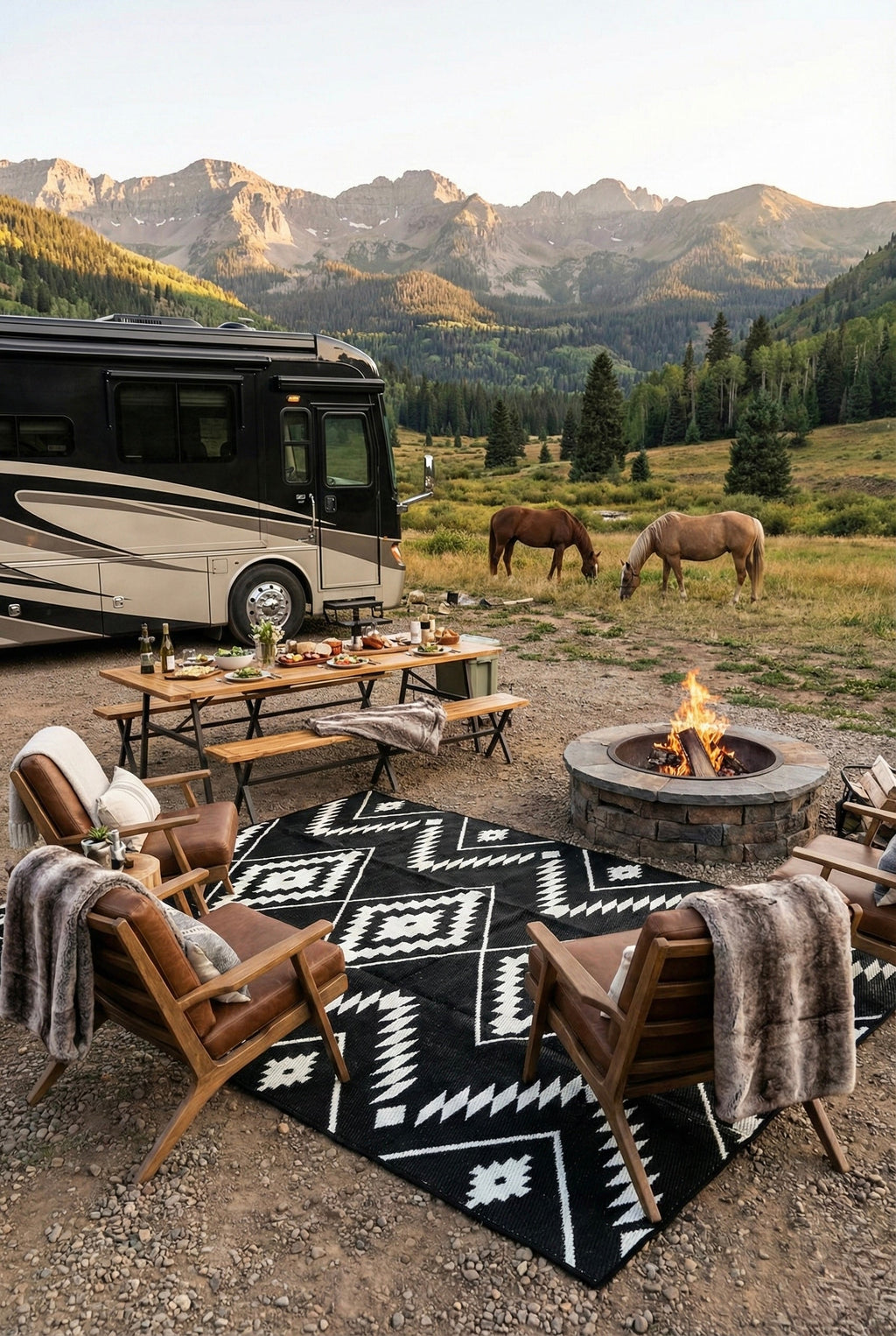 Black + Ivory - 6ft x 9ft - RANCH RUGS  -THE DAVIS -