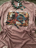 Boho Bronc Rider Bleached Graphic Tee | Southwestern Aztec Horse Bella + Canvas 3001 T-Shirt