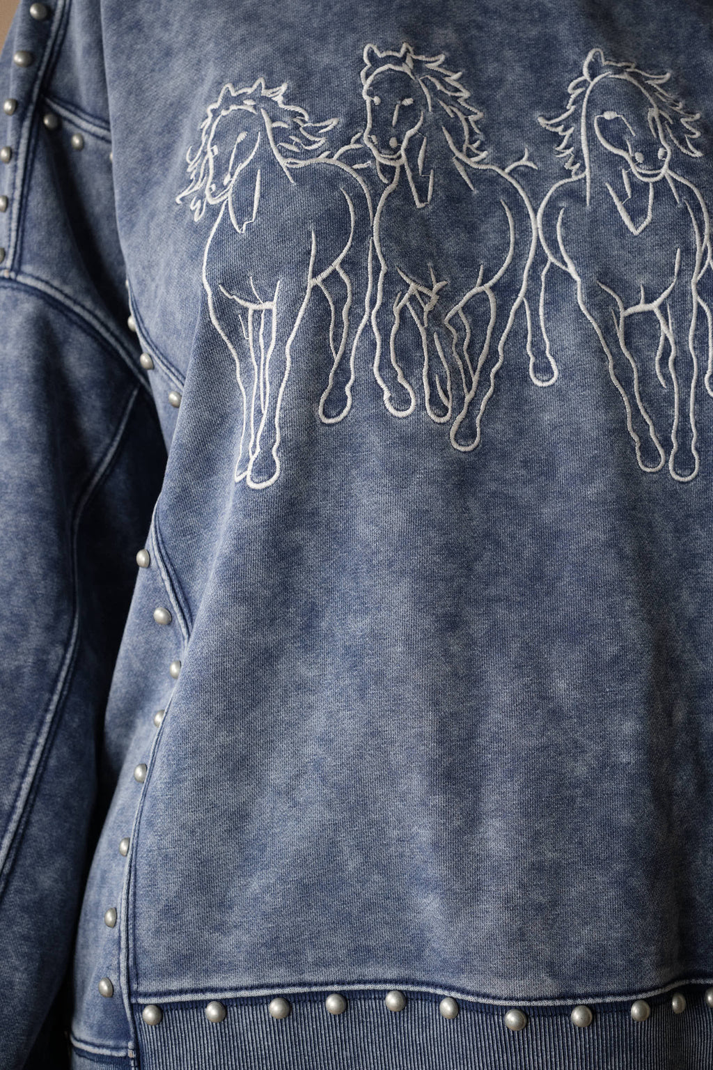 The Brooke Horse Embroidery Stud Sweatshirt