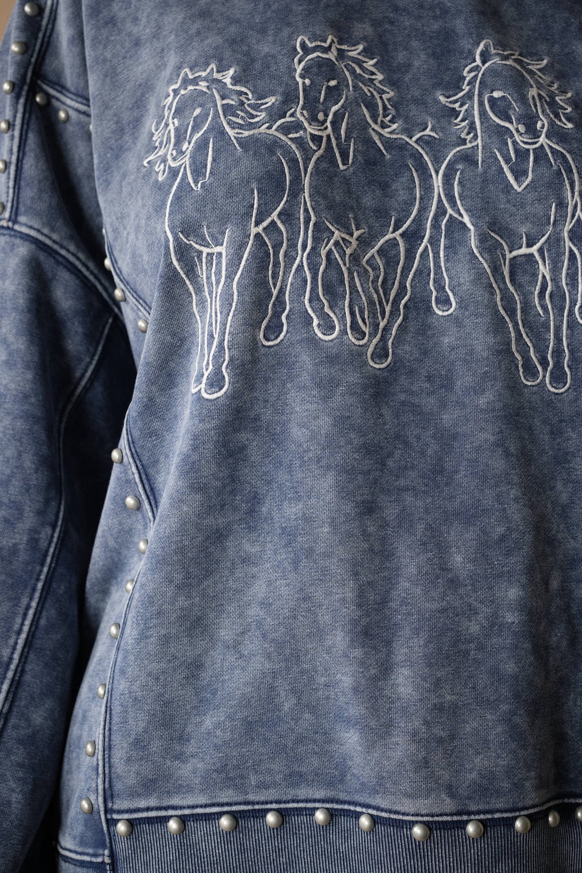 The Brooke Horse Embroidery Stud Sweatshirt