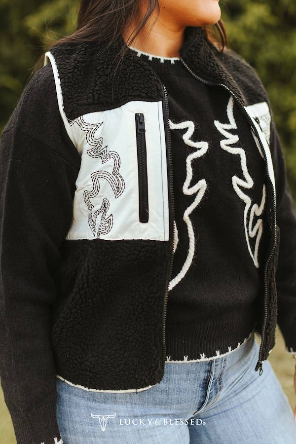 The Contrast Black Sherpa Western Vest