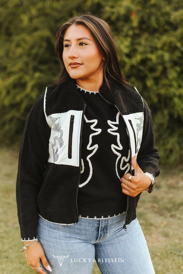 The Contrast Black Sherpa Western Vest