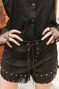 The Dusty Trail Fringe Shorts – Black