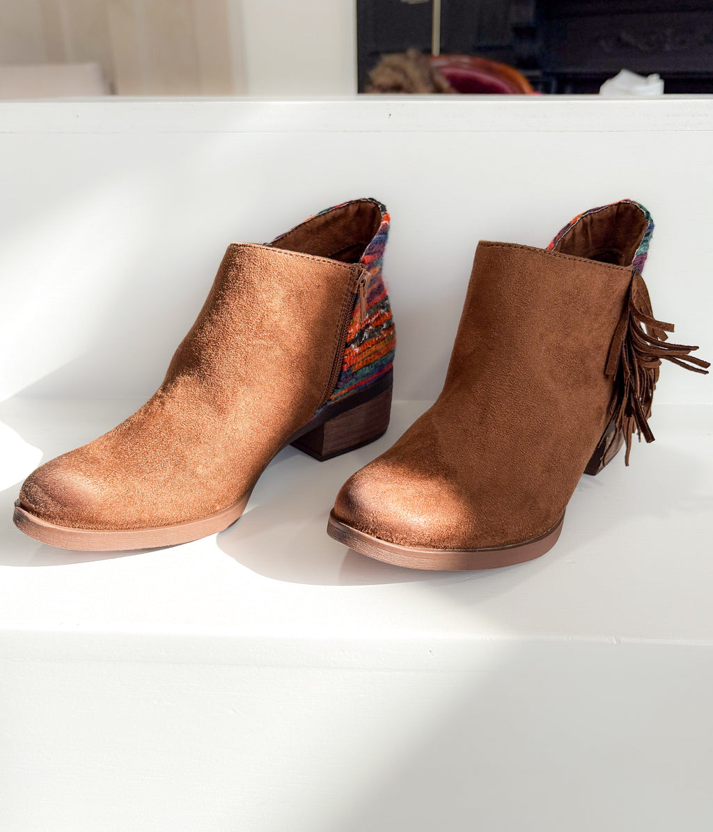 The Etty Fringe Ankle Boot in Tan