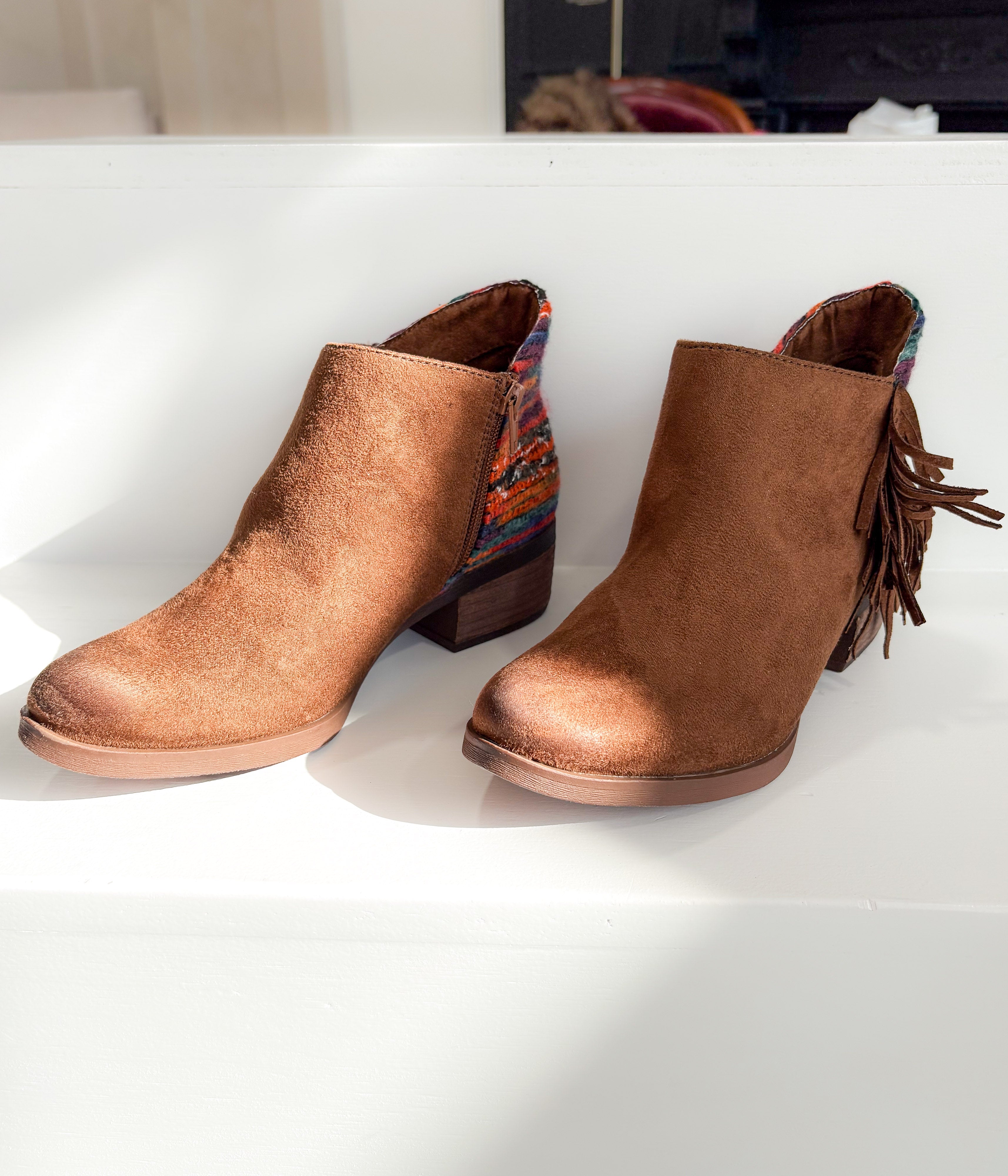 The Etty Fringe Ankle Boot in Tan