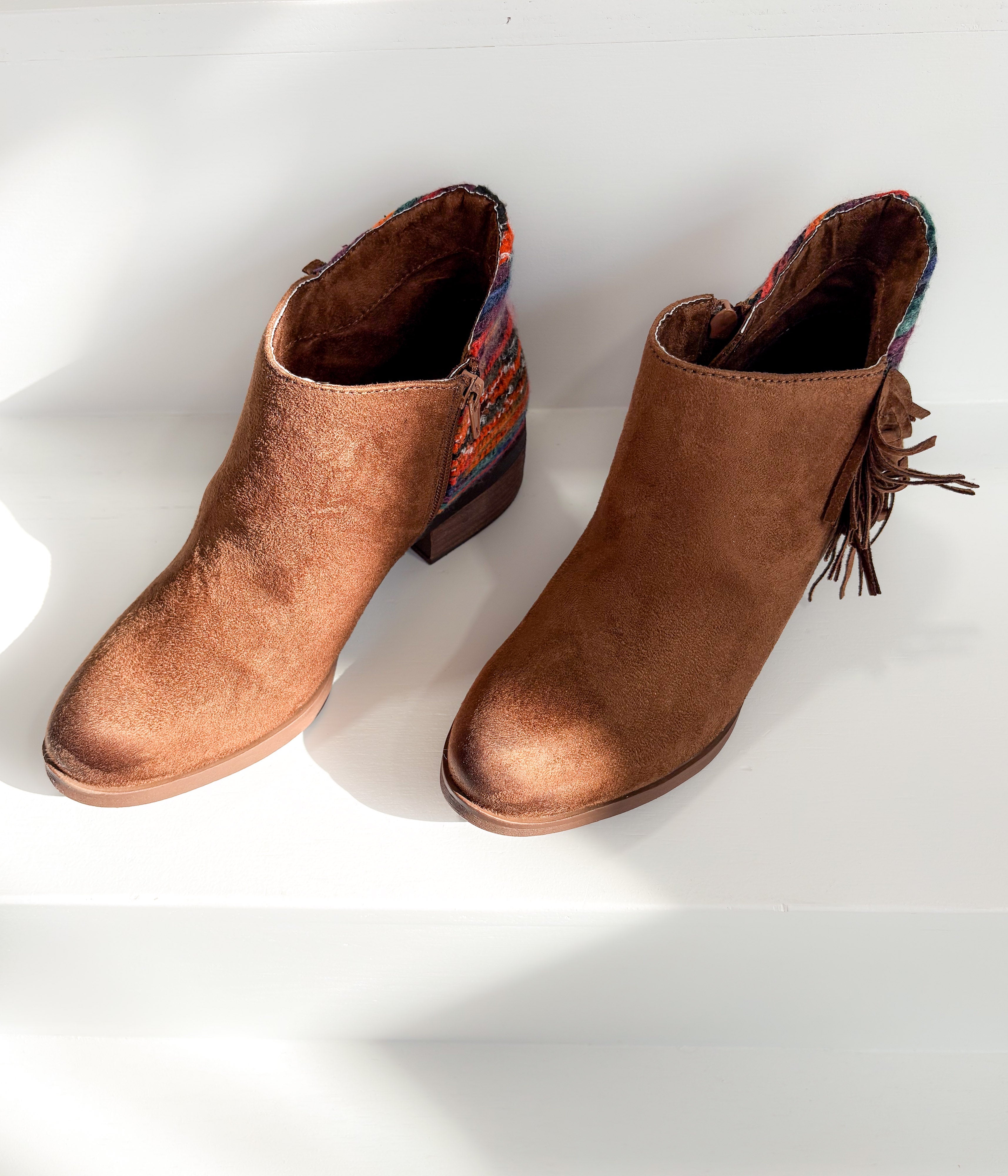 The Etty Fringe Ankle Boot in Tan