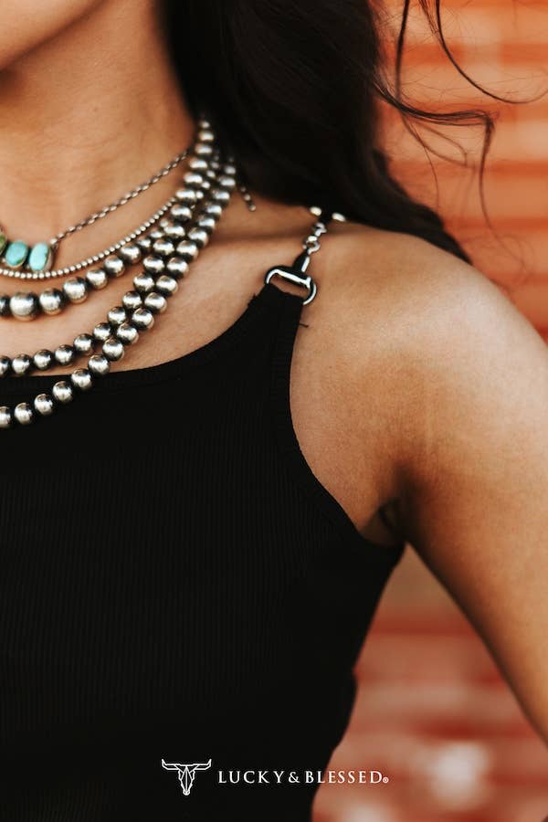 The Iris Black Ribbed Buckle Strap Tank Top